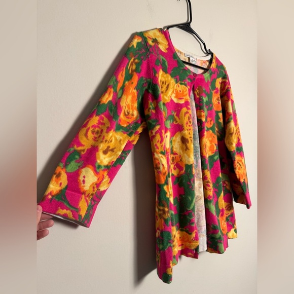 Isaac Mizrah Live! Floral Pink and Yellow Cardigan - Picture 4 of 9